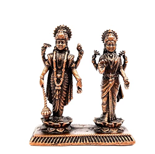 Image of Copper Idols India, 1.9 inches, Handmade Vishnu LakshmiIdol with, 105 Grams, Patina Antique Finish, Pack of 1 Piece