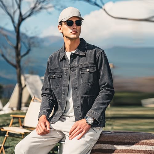 Image of Denim Jacket Men Vintage Autumn and Winter Tops Mens Denim Trucker Jacket