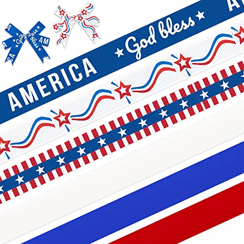 6 Pieces Patriotic Ribbons 5 Yards Labor Day Grosgrain Decor Ribbons God Bless America Words Stars Ribbons For Veterans Day Independence Day Gift Wrapping Outdoor Hanging Party Decoration Supplies #TOP23