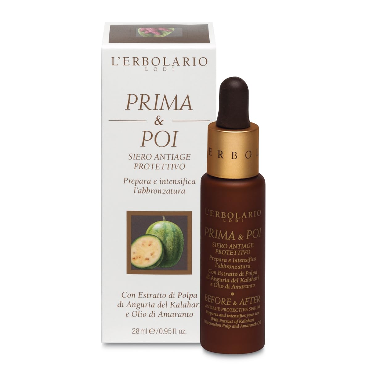 L'Erbolario Prima & Poi Siero Preparatore d'Abbronzatura - Antiage, Intensifica e Prepara la Pelle con Estratto di Anguria e Olio di Amaranto - Cruelty Free - Made in Italy - 30 ml