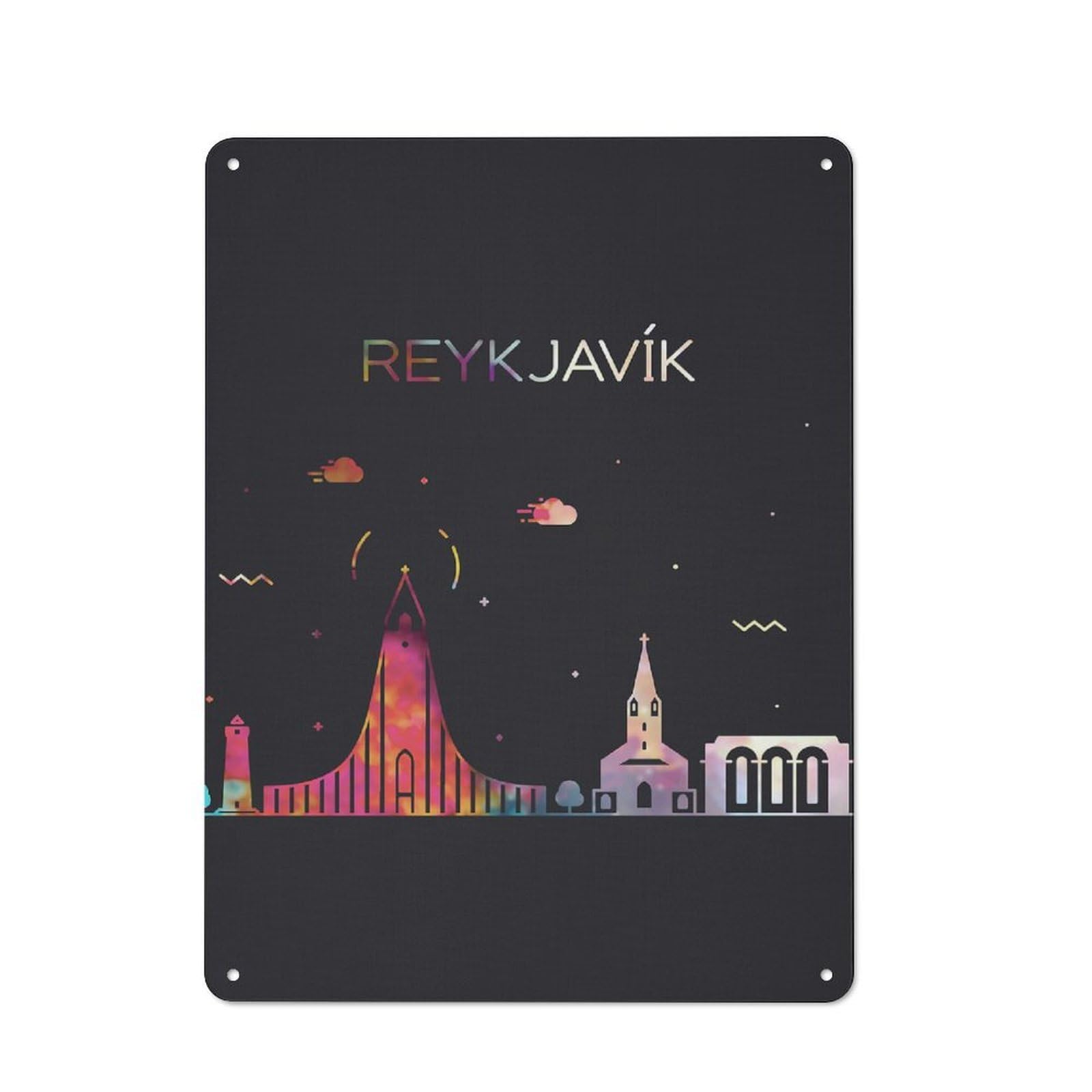Classic Reykjavik City Skyline Art Metal Wall Sign 40x30cm, Pub Wall Decor for Diner, Restaurant, Shed Or Kitchen