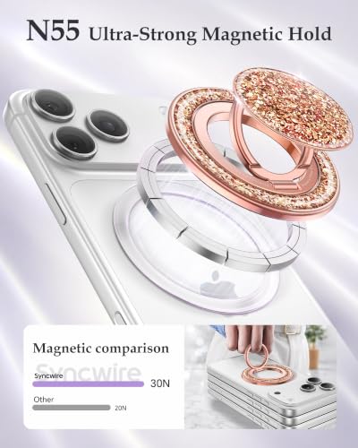 Image of SYNCWIRE for MagSafe Phone Grip, Sparkly Magnetic Phone Ring Holder | 360 Rotation, Glitter Phone Grip Finger Holder Stand Kickstand Bling Bling, for iPhone 17 16 15 14 13 12 Pro Max MagSafe