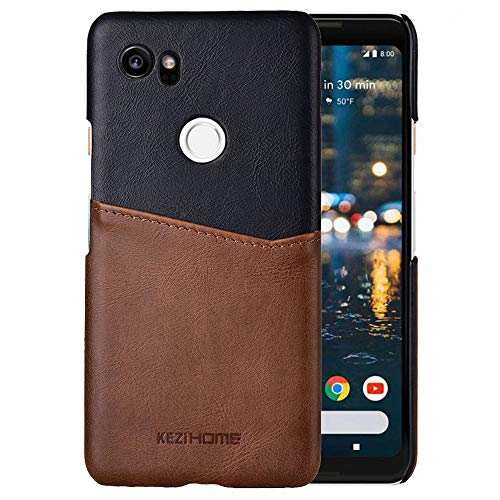 Pixel 2 XL Case,Two-Tone Vintage Insert Card Genuine Leather Back Cover for Google Pixel 2 XL (Black)