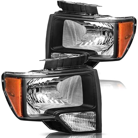 Bingbingmotor BRYGHT Headlight Assembly Fit for F150 headlights 09-14 Passenger & Driver Side, Black Housing & Amber Reflector Cover