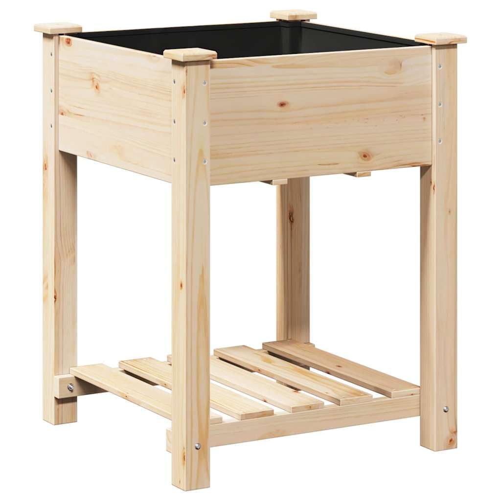 Garten-Pflanzgefäß mit Regal Beige 60,5 x 60 x 76,5 cm, Pflanzkübel mit Ablage aus Fichtenholz, Beiger Blumenkasten für Außenbereich, minimalistischer Pflanzer mit integriertem