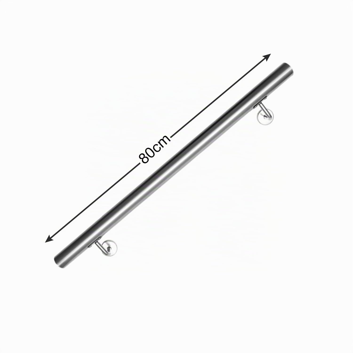 Pasamanos de acero inoxidable, pasamanos antideslizante, 80 cm, pasamanos de pared para exterior e interior con soportes de pared, material de montaje