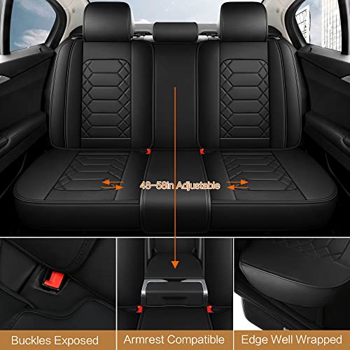 Image of HAIYAOTIMES Leather Car Seat Covers Full Set, Waterproof Leatherette Automotive Vehicle Cushion Cover with Non-Slip Bottom, Universal Fit for Most Cars, sedans, Vans, SUVs, Black