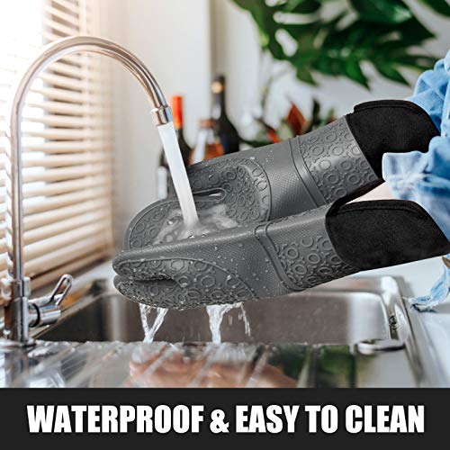 IMILLET Oven Mitts and Pot Holders Set, 4-Piece Set Silicone Heat Resistant Oven Mitts, Extra Long Oven Gloves, Oven Mitts and Pot Pads Kitchen Gloves with No-Slip Flexible for Baking Cooking Grey - Thumbnail 7