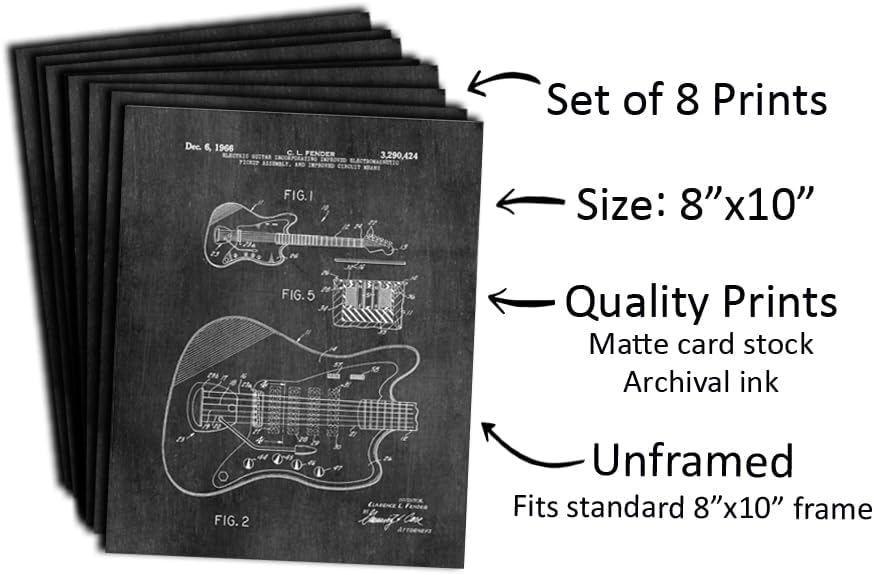Miniatura 7 de Decoración de pared de guitarras famosas, juego de 8 patentes geniales únicas (8 x 10) sin marco, regalos para músicos para guitarristas, hombres y