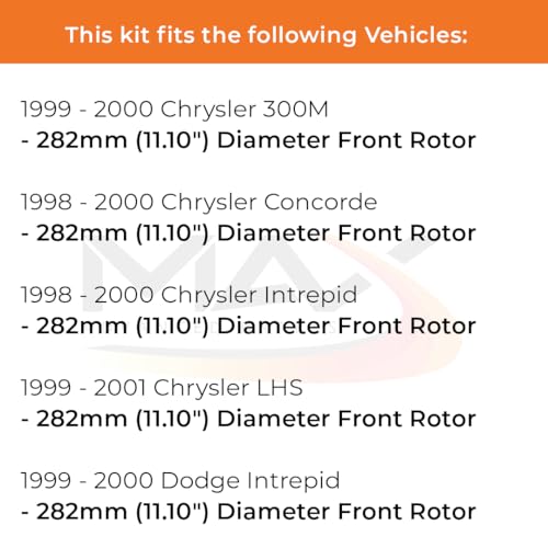 Image of Max Advanced Brakes Front & Rear Brake Kit Compatible With 1998-2000 Chrysler Intrepid 300M Concorde w /11.1 inch Frt Rotor Replacement Premium OE Disc Brake Rotors and Ceramic Brake Pads