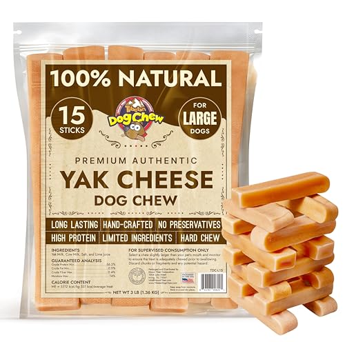 Tibetan Dog Chew Yak Cheese Sticks (15 Large Chews) - Natural Handmade Treats for Large Dogs, Long-Lasting, Easy to Digest with No Additives, Rawhide, Grains or Gluten, Perfect for Aggressive Chewers