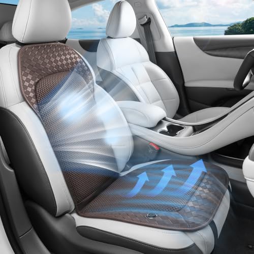 Image of Coverado Summer Ventilated Car Seat Cushion, Cooling Pad with 12V-24V Dual Blowing & Suction, 8 Turbo Fans, 3-Speed Adjustable, Universal Fit for Cars, SUVs, Trucks & Vans - Brown