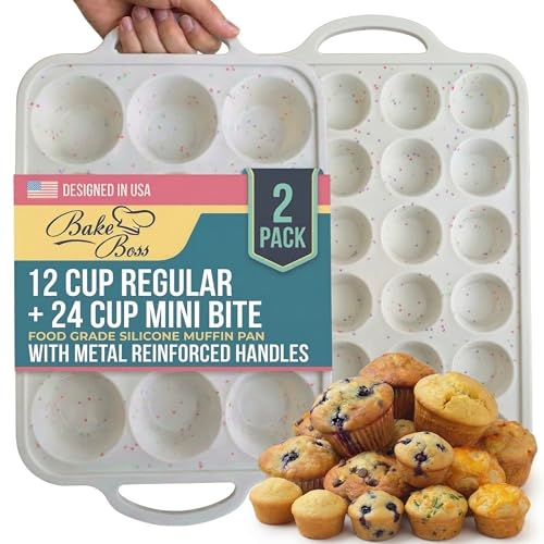 Silicone Muffin Pans 2-Pack Regular 12 Cup & Mini 24 Cup BPA-Free