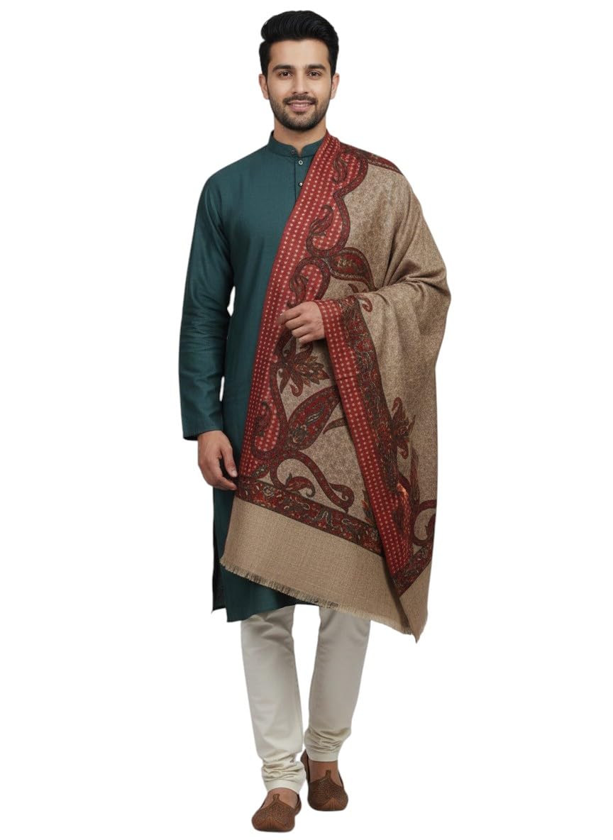 v vrinde Vrinde Grey Wool Printed Men's Shawl KA-SWL-20-picture-23