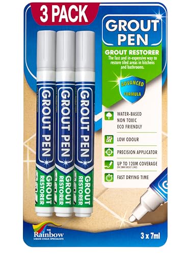 Grout Pen Light Grey Tile Paint Marker: Waterproof Grout Paint Tile Grout Colorant and Sealer Pen - Light Grey Narrow 5mm Tip (7mL) - 3 Pack