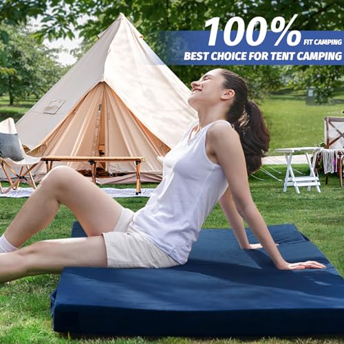 Image of CYMULA Memory Foam Camping Mattress Pad, CertiPUR-US Sleeping Mat, Portable Roll Up Mattress for Adults, Camping Bed Pads for Sleepover, Car Bed with Travel Bag