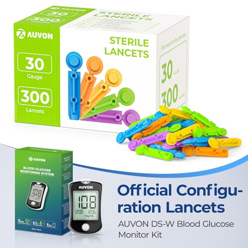 image for AUVON Lancets for Diabetes Blood Glucose Testing, Multicolored 30G 300