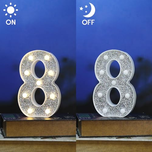Image of Light Up Letters, Marquee Light Letter for Table Decorations, Glitter Light Up Signs for Prom, Events, or Engagement Party Decor, Featuring Alphabet & Number Lighted Letters, Number 8