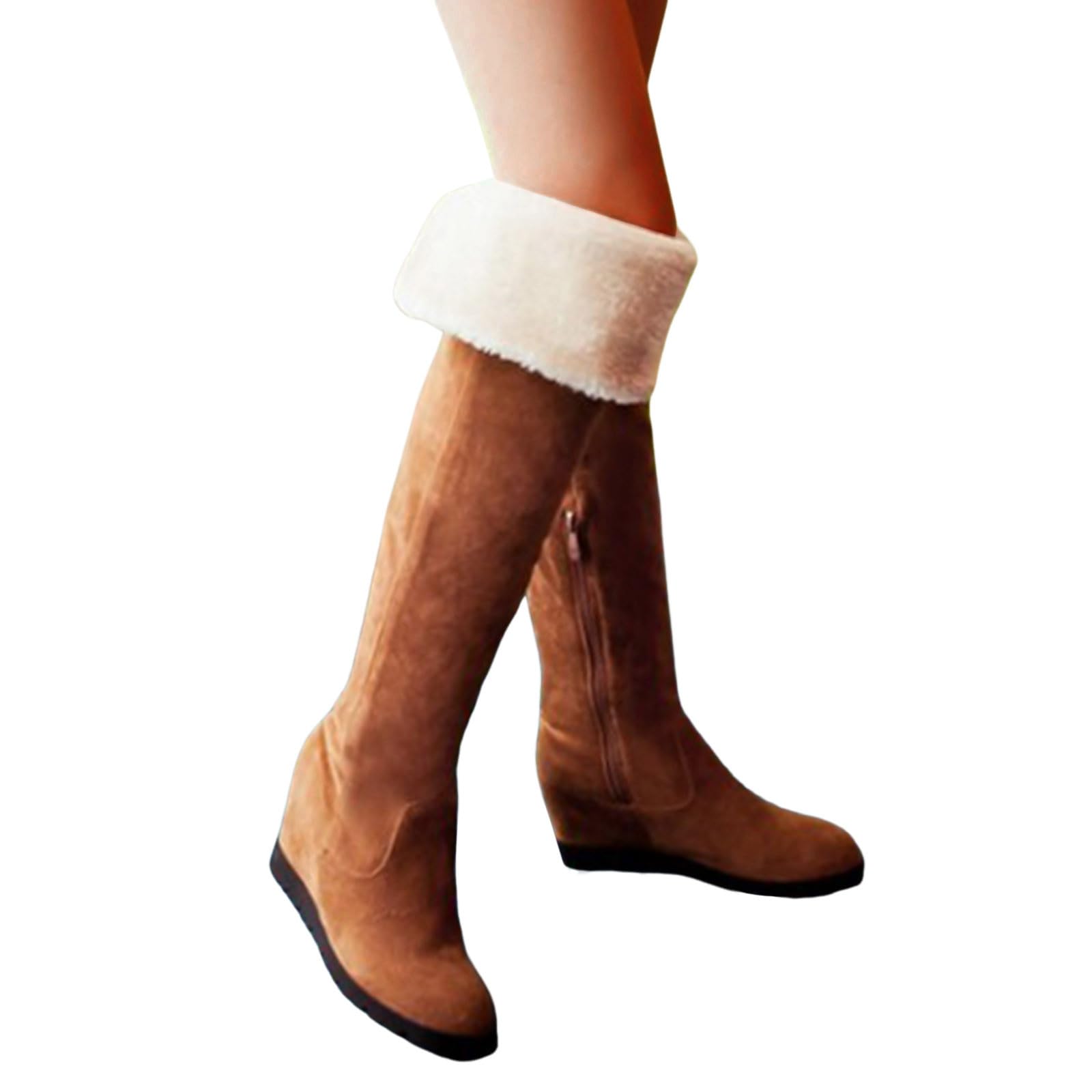 Generisch Botas de cuña por encima de la rodilla para mujer con plataforma con tacón medio botas de equitación punta redonda sin cierre botas de nieve botas de vaquero botas de mujer botas