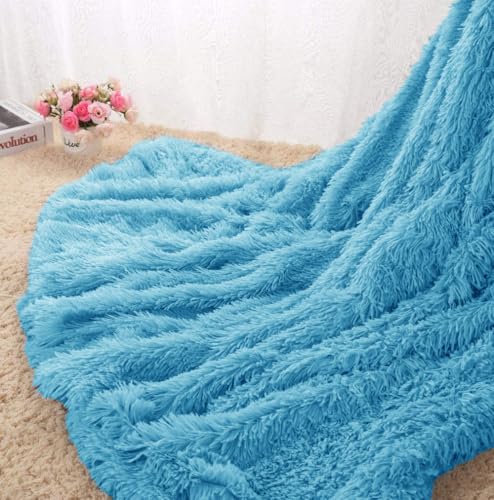 Image of Shaggy Faux Fur Fabric, Super Soft, 6 X 5 Feet (Blue)