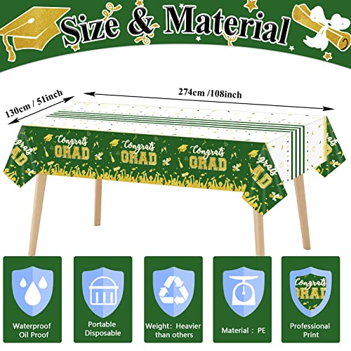 Chiazllta JM0326 Set Of 3 Graduation Tablecloths Class Of 2022 Congrats Grad Green Graduation Party Tablecover Decorations Party Supplies Large Size Plastic 54"X108" thumb #1