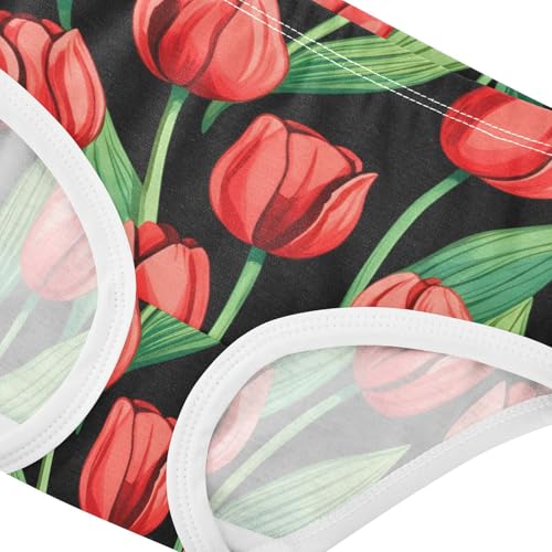 Toddler Underwear Floral 2t Cotton Panties for Girl Colorful Briefs Kids Undies Red Tulip Flowers Green Leaves Black4