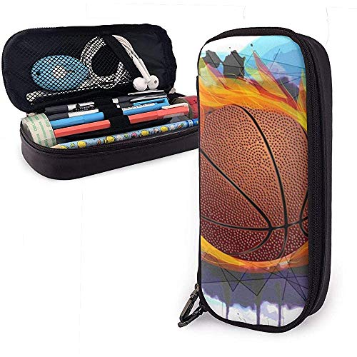 Preisvergleich Produktbild Basketball Leder Federmäppchen, Bleistift Tasche mit Reißverschluss Stifthalter Nanoprint Leder stationären Fall