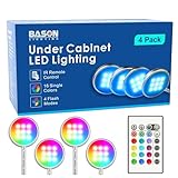 BASON LIGHTING RGB Under Cabinet Lighting, Wireless Remote Control, 16-Color Plug in Puck Lights, Dimmable LED Cabinet Light Kit for Kitchen, Bookshelf, Counter, 4 Pack