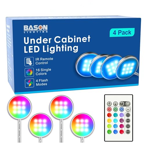 BASON LIGHTING RGB Under Cabinet Lighting, Wireless Remote Control, 16-Color