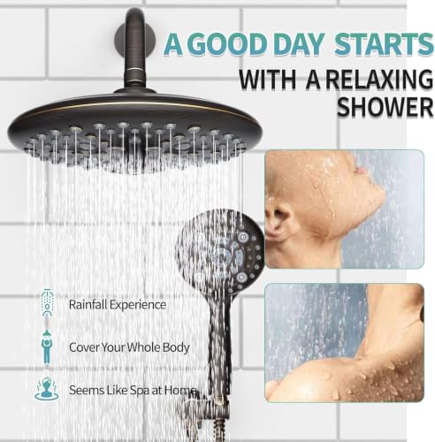 Image of SR SUN RISE Shower Faucet - Multifunctional High Pressure Shower Head System with Handheld Shower Head Fixtures - Valve Included (Oil Rubbed Bronze, 10 inch)