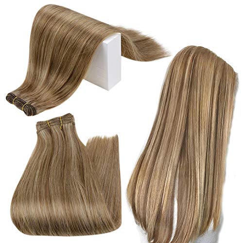 RUNATURE 14 Inch Double Weft Bundles Hair Extensions Human Hair Blonde Highlights Extensions 100g Sew in Extensions Real Hair Weave Extensions