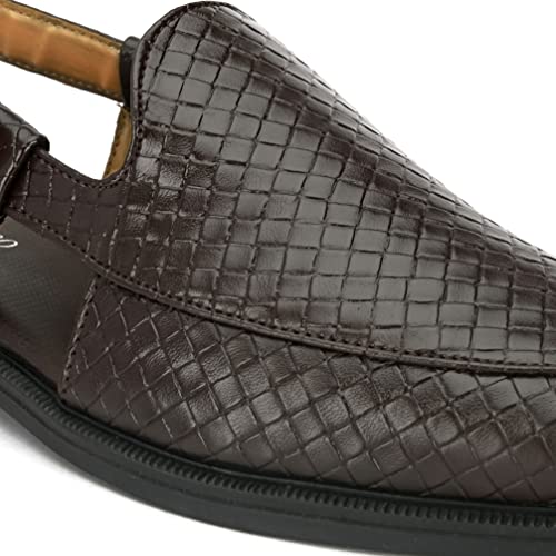 Image of San Frissco Men's Casual Mules with Leatherette Textured Design /Ethnic Jutis and Mojaris for Wedding,Occasions,Parties /Peshawari Loafers Slip-On Shoes for Men /Comfortable Fit for Everywhere