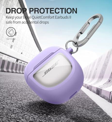 Image of SURITCH Protective Cases for Bose QuietComfort Earbuds II 2022 / QuietComfort Ultra /Ultra Earbuds 2nd Gen, Shockproof Case Cover for Bose QC ii 2 & Ultra Case Accessories with Carabiner, Purple