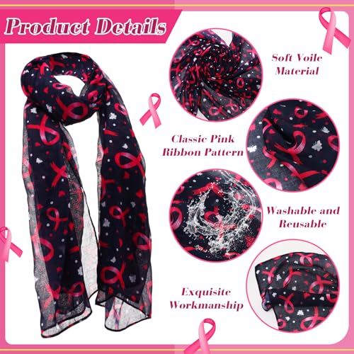 Liitrsh 12 Pcs Pink Ribbon Scarf for Breast Cancer Awareness Lightweight Breast Cancer Shawl Women Breast Cancer Symbol Scarf for Survivor Support Gifts, 70 x 35inch, 4 Styles3