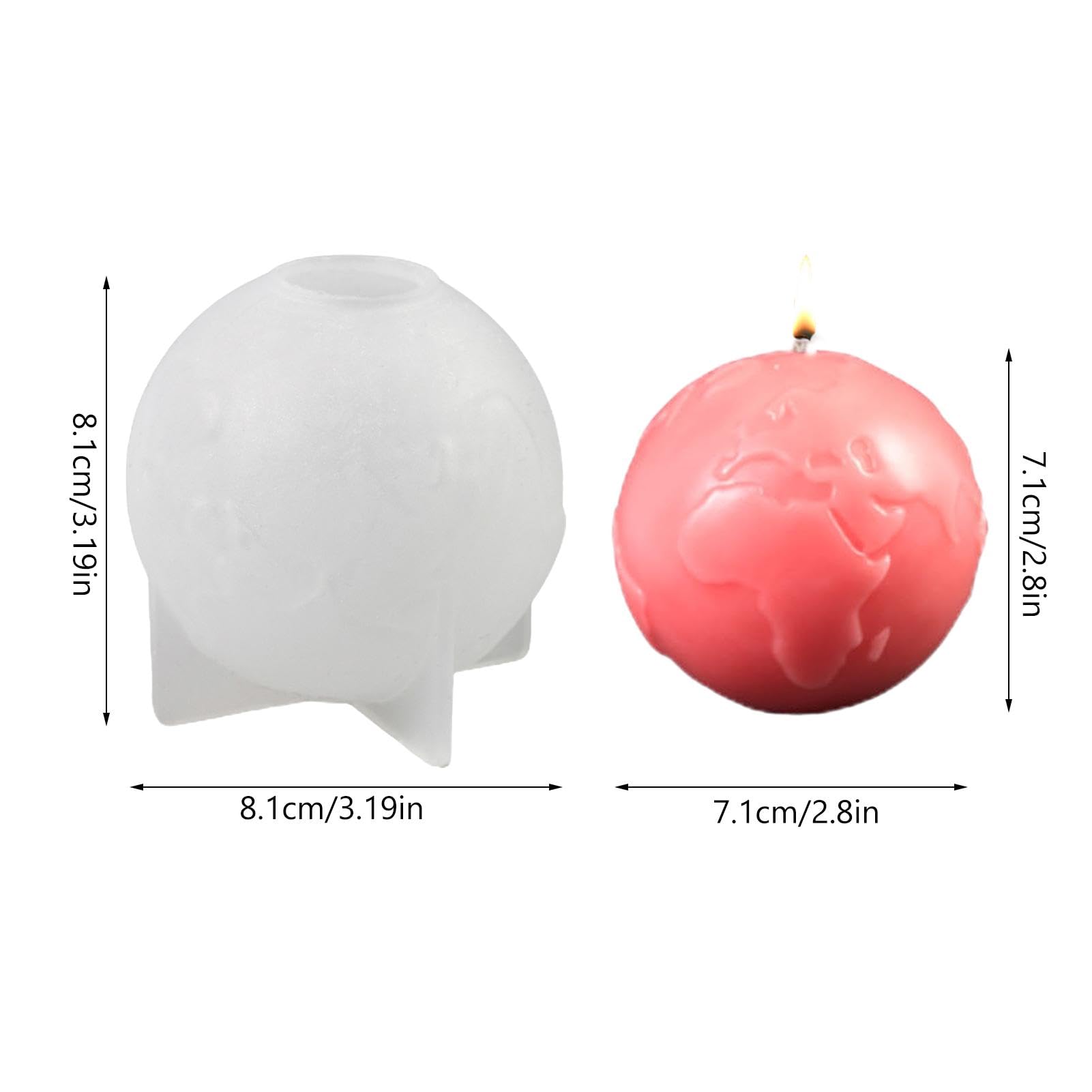 Moule en silicone 3D en forme de terre pour bougies parfumées en forme de boule ronde en résine époxy pour bricolage, bougies, savons, plâtre, décorations de bureau