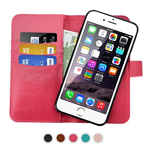 SHANSHUI Wallet Case Compatible with iPhone 6/6s/7/8 and iPhone SE(2020), Premium PU Leather Flip Folio RFID Blocking Detachable Magnetic Closure Card Slot Kickstand Case - Rose Red 4.7''