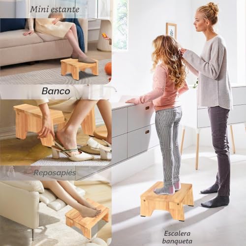 Taburete de madera de roble macizo de 16 cm de calidad prémium 3