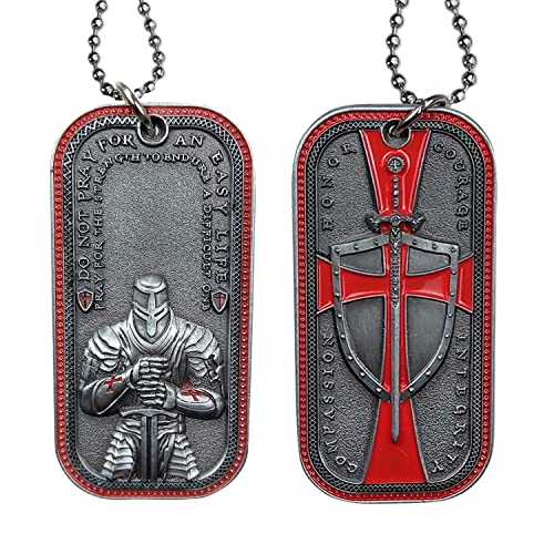 BHealthLife Knights Templar Necklace for Men Christian Dog Tag Pendant Religious Templar Coin Red Cross Christian Gifts for Men Dad Son Brother Boyfriend