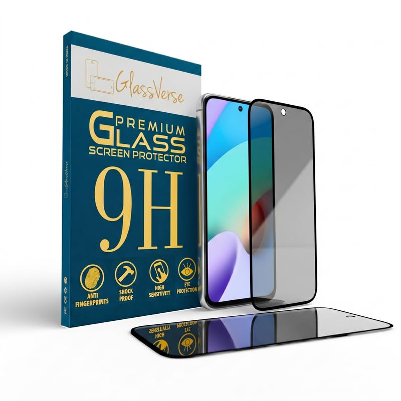 Image of GlassVerse Privacy Tempered Glass for Redmi 10 Prime | Anti Spy Screen Protector, 9H Hardness, Edge to Edge, Case Friendly, Hassle-less Installation Kit Included. (Pack of 2)