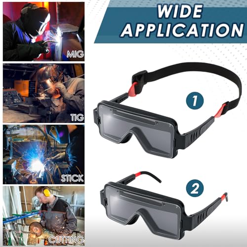 Image of Tellegloww 1 Set Auto Darkening Welding Glasses with Replacement Lenses, Solar Welding Goggles for Tig Mig Mma Plasma Cutting