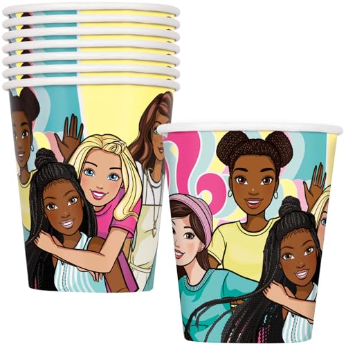 Unique Industries Barbie Multicolor Paper Cups - 9oz, 8 Count | Perfect for Birthdays & Celebrations