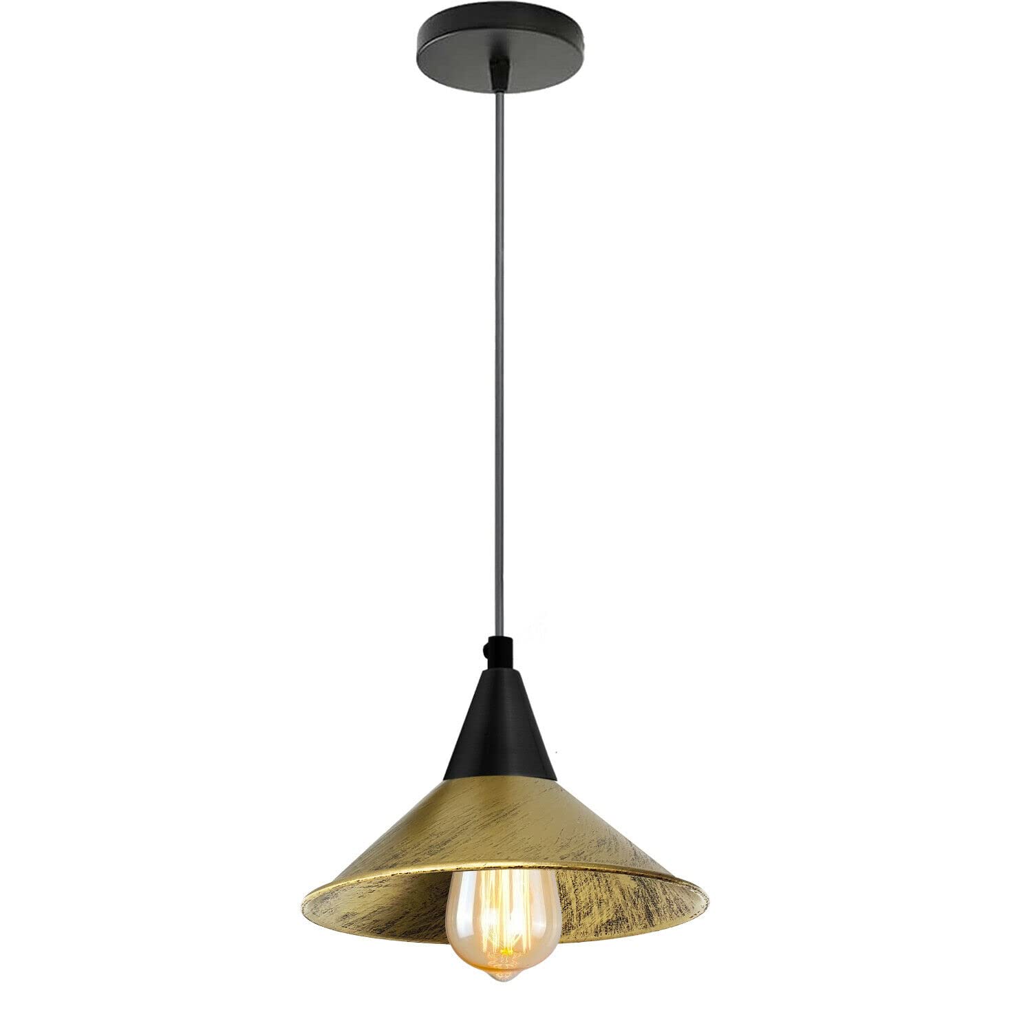Vintage Indoor Ceiling Industrial Pendant Light Fitting | 100cm Adjustable Hanging Loft Cord Cables | 22cm Retro Metal Island Lightshade | 10cm Round Metal Ceiling Rose | E27 Base Screw Bulb Holder