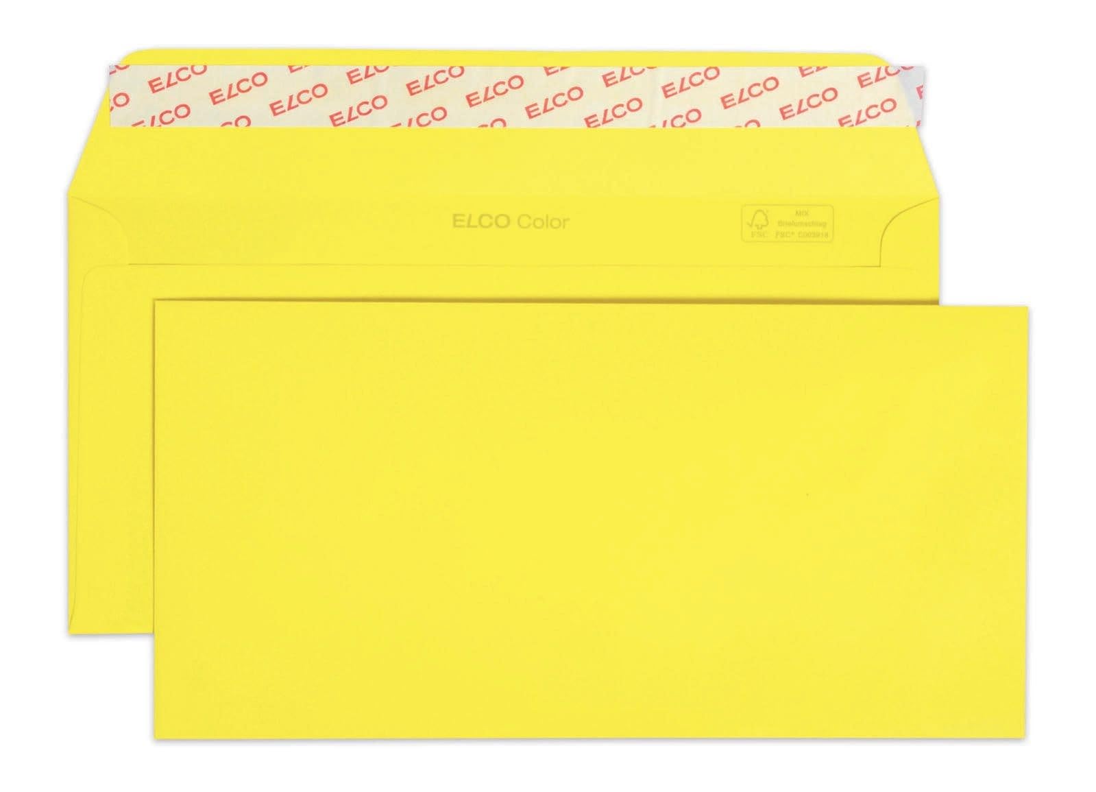 Elco 18833.72 Color Box mit Deckel und 250 Briefumschläge/Versandtasche, Haftklebeverschluss, C5/6 DL, 100g, intensiv-gelb, Fenster: nein