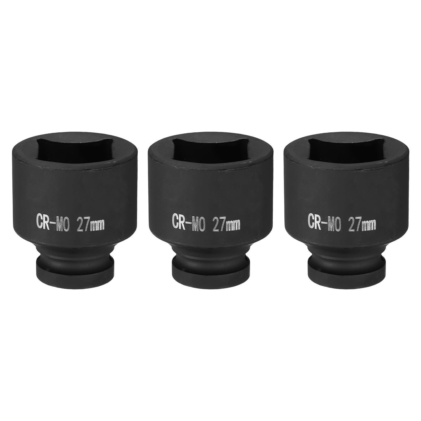 sourcing map 3pcs 4 Point Square Socket 1/2" Drive 27mm Metric Square Impact Socket CR-MO Blackening Standard Wheel Sockets Pneumatic Socket Tool for Auto Repair Mechanical Maintenance Home Use