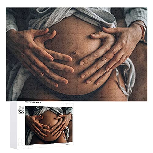 Houten puzzel 1000 PCS voor volwassenen en kinderen,Grappige ouders handen op zwangere buik moeilijke uitdaging… - Image 3