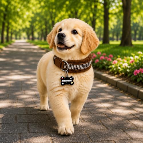 Image of Nylon Customized Dog Neck Belt Collar with Name ID Tag, Soft Fur Padded Dog Collar | for 36-45 Kilograms Dogs (XL, Brown),10 Cm,5 Cm