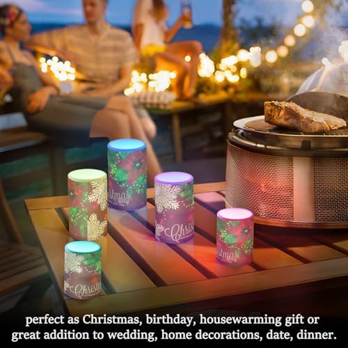Image of Flickering Flameless Candles, Christmas Poinsettia Flower Snowflakes LED Candles with Remote Timer, Set of 2 Battery Operated Candle for Valentine Wedding Birthday