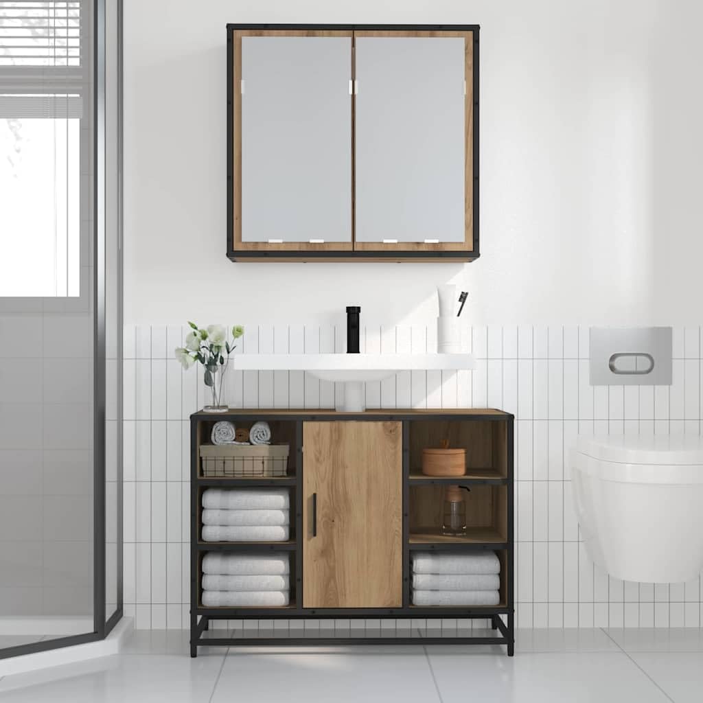 Estantería de pared de roble Artisan, 65 x 20 x 60 cm, con 3 estantes, material de madera, para baño, salón, aseo de invitados, espacio de almacenamiento y almacenamiento, diseño moderno