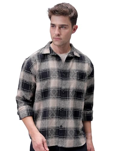 Image of The Indian Garage Co Men Relaxed Fit Checkered Full Sleeves Cutaway Collar Casual Shirt