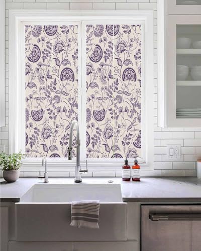 Película decorativa para ventana Boho floral morada 19.6x39.3 in miniatura 1